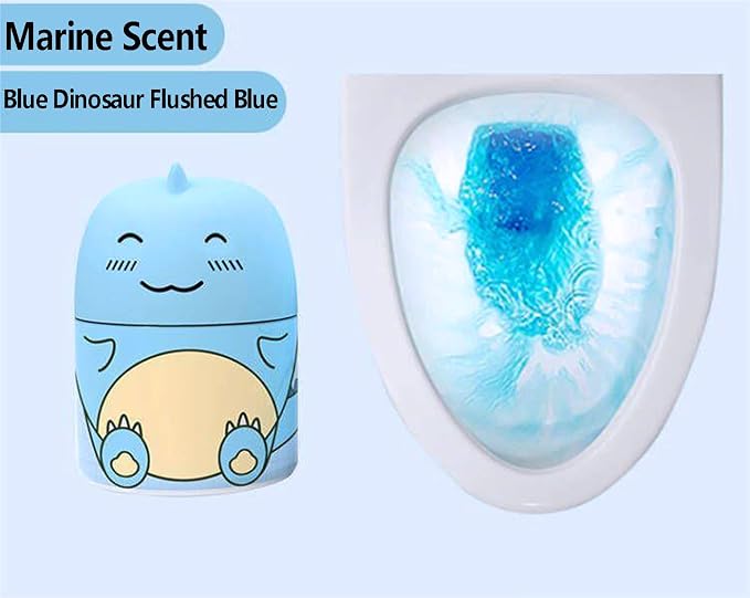 Toilet Bowl Cleaner Bottle for Tank Cleaner Blue Cute Dinosaur Long Lasting Automatic Toilet Clean Deodorizer Decorative Household Bathroom Cleaning Supplies-Marine Scent