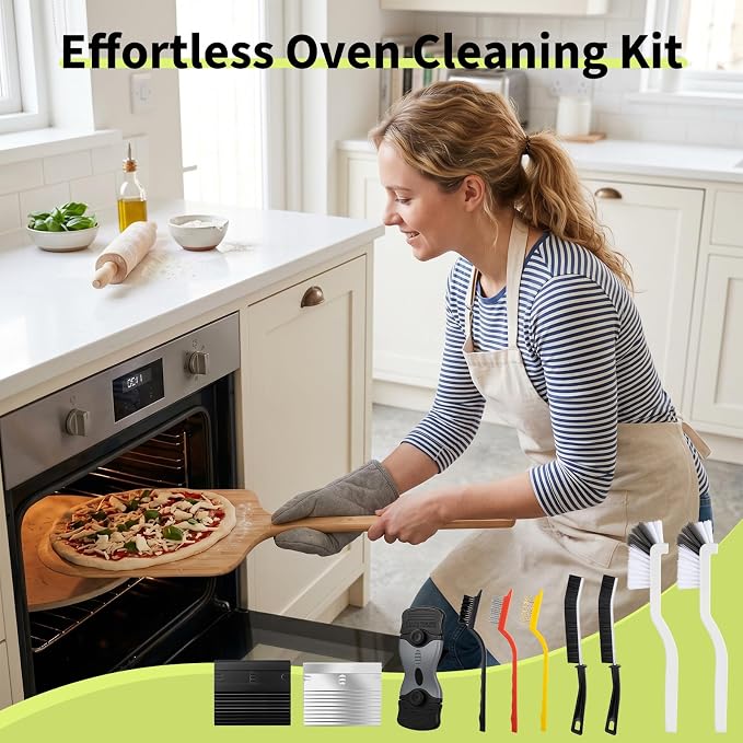 Oven Cleaner Brush Set with Oven Scraper for Cleaning, Heavy Duty Wire Brush Set for Oven, Stove, BBQ Grill & Range Hood, Kitchen Cleaning Kits Tools for Removes Tough Grease & Rust