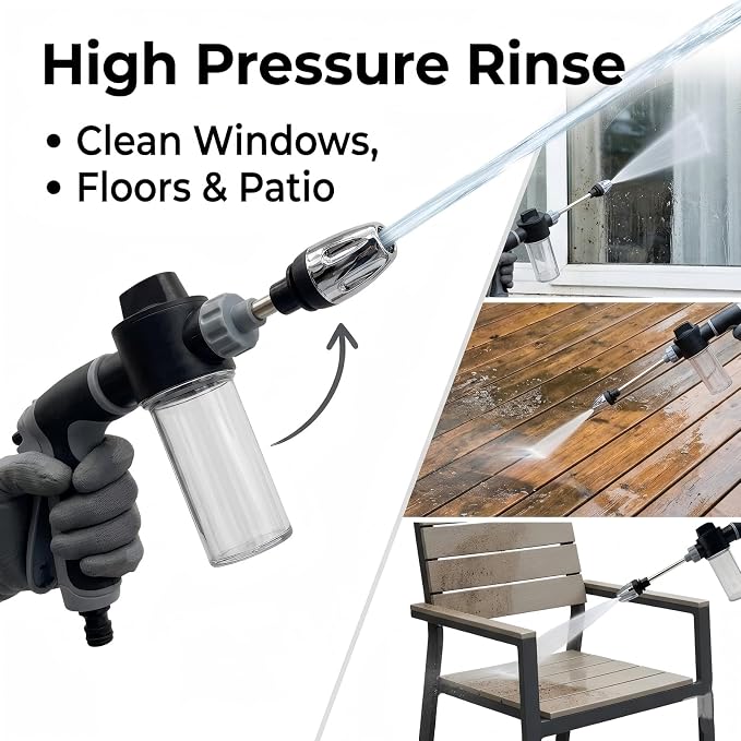 Pressure Washer Wand Gun with Adjustable Spray Nozzle, Stainless Steel High Pressure Water Gun with Multiple Spray Tips for Car, Window, Deck and Patio Cleaning