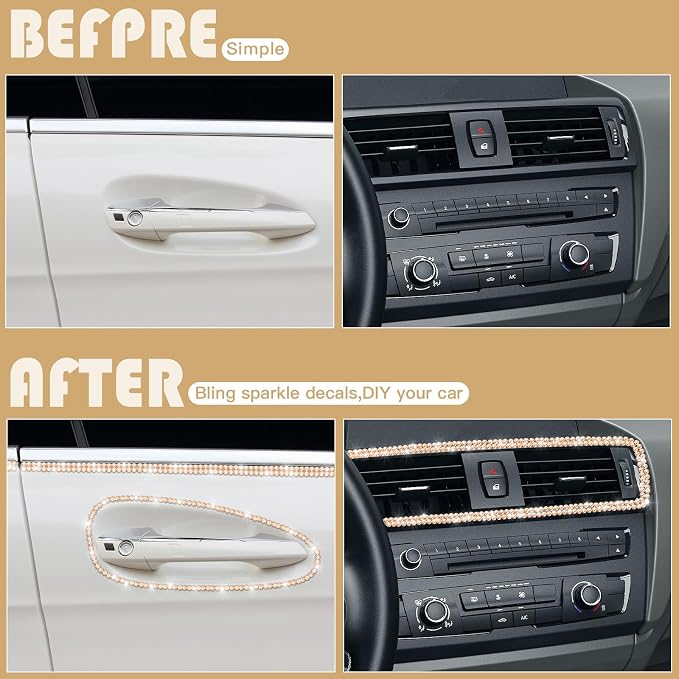 Kingdder 16.4 ft Bling Car Trim Self Adhesive Bling Car Accessories for Women Rhinestone Strip Glitter Diamond Sticker DIY Line Molding Dashboard Decal Shiny Auto Stuff for Interior Exterior Decor