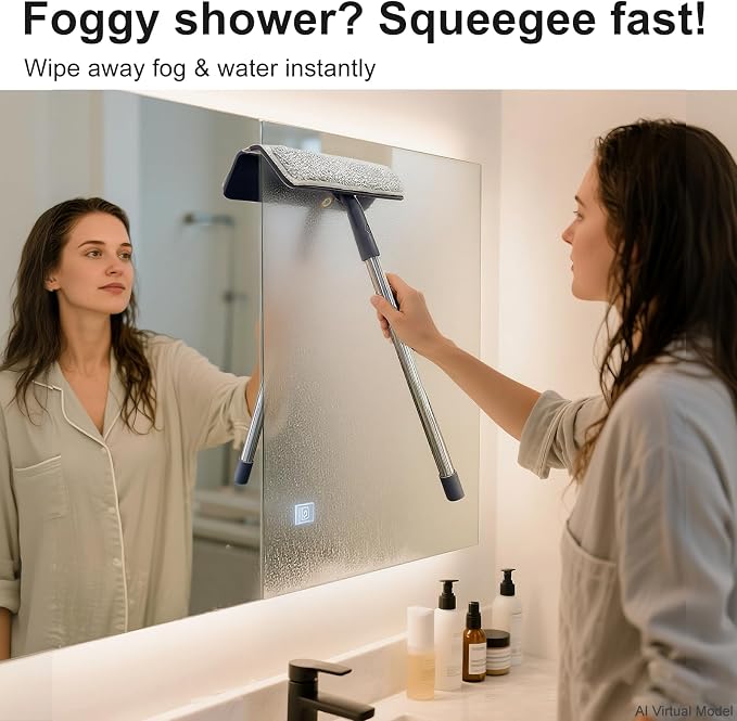 3-in-1 Window Squeegee for Home - 60" Window Cleaning Kit with 3 Microfiber Cloths & Screen Brush, All-in-1 Cleaner Tool for Outdoor Windows, Glass Door & Screens, Lightweight & Easy Storage