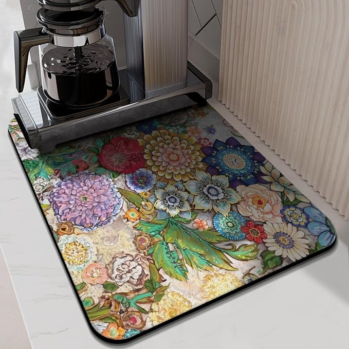 Kitchen Countertop Dish Drying Mat,Super Absorbent Coffee Bar Mat for Maker Espresso Machine, Anti-Slip Accessories for Kitchen Countertops 24x18 Inch