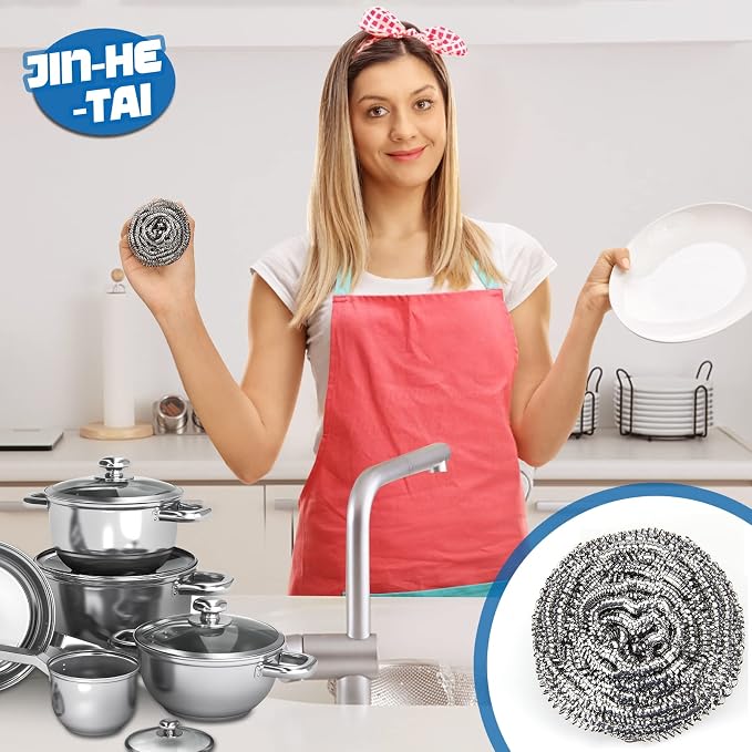 18 Pack Stainless Steel Scrubber, Steel Wool Srubber for Scouring Stubborn Messes from Pots and Pans, Stoves,Broiler Racks,Grills and More