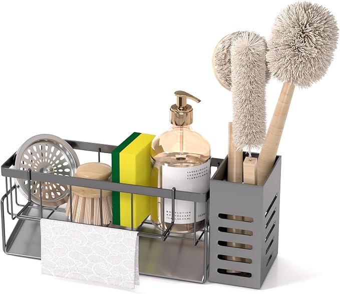 Kitchen Caddy Sink Organizer,Sponge Holder for Kitchen Sink,Dish Soap Dispenser,Kitchen Sink Accessories Countertop Organizer,Stainless Steel Sink Sponge Caddy Over the Sink Shelf