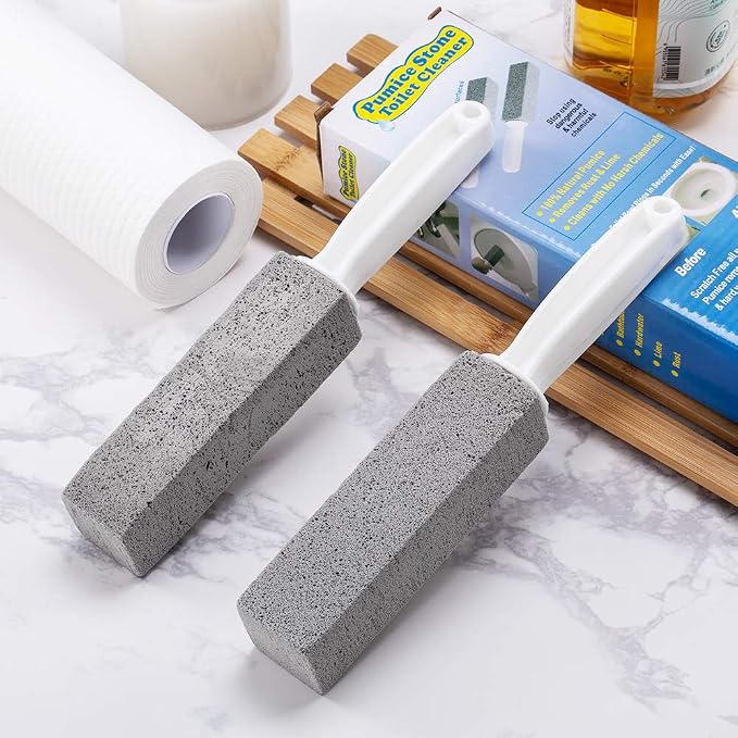 Kadden 2 Pack Pumice Stone Toilet Bowl Cleaner with Handle, Hard Water Ring Remover & Stain Scrubber for Bathroom, Pool, Sink and Tub, Ergonomic Heavy Duty Cleaning Tool