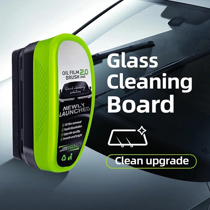Automotive Oil Film Cleaning Brush for Car Windows, Glass Oil Film Remover for Car,2026 Upgrade 2.0 Cleaning Doard, 150ml Universal clear vision windshield cleaner ,Prevents Rain and Fog.
