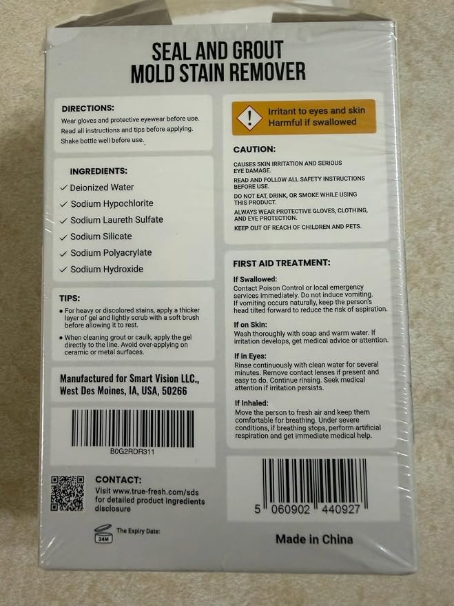 True Fresh Heavy Duty Mold Stain Remover Gel, 7 oz | Powerful Cleaner, For Front Loader Washing Machine Seals, Bathroom Grout, Shower Caulking, Tiles & More