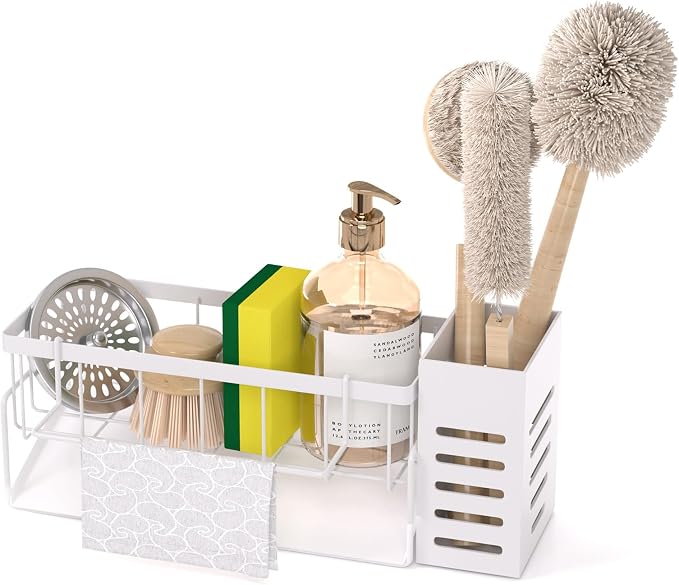 Kitchen Sink Caddy Organizer,Stainless Steel Sponge Holder with Dish Brush Holder,Soap Caddy for Countertop,Kitchen Sink Organizer Countertop Sink Accessories,Cleaning Caddy