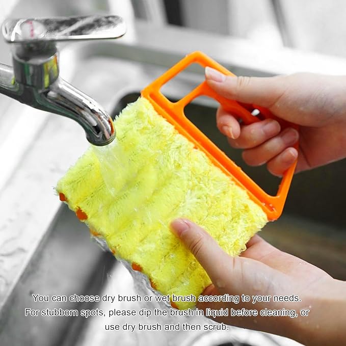 2 PCS Blind Cleaner Duster Tool, 7 Finger Handheld Duster Window Shutters Dusting Cleaner Brush, Washable Mini Blinds Dust Cleaning Tools for Car Air Conditioner Vent (Orange+Yellow)