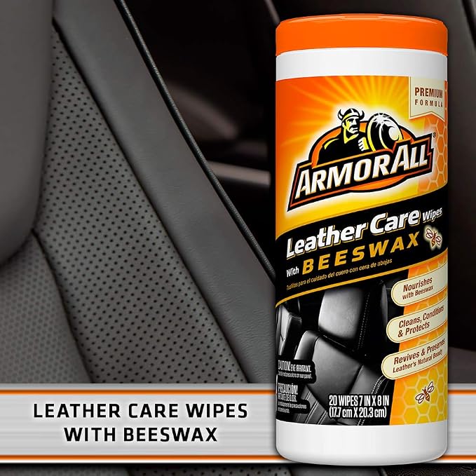 Armor All Car Interior Cleaner Leather Wipes - Cleaning for Cars & Truck & Motorcycle, Beeswax, 20 Count (Pack of 6), 18933-6PK