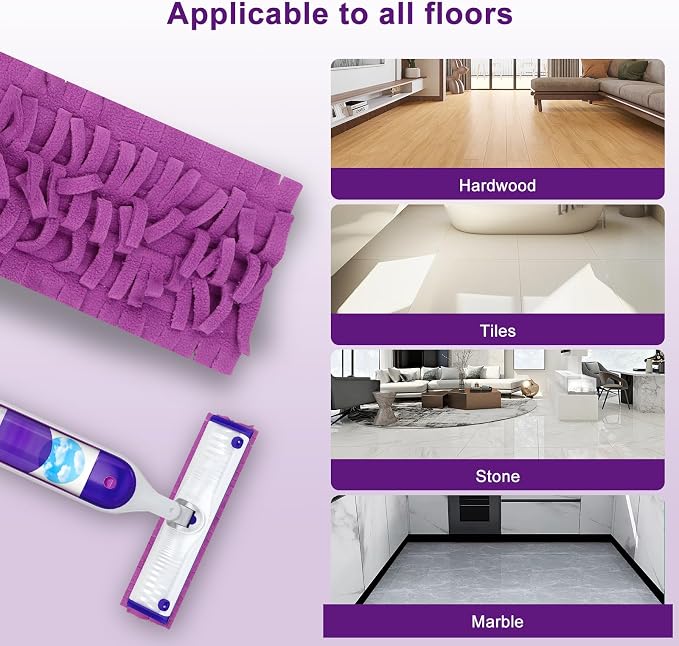6Pack Mop Pads Refills for Swiffer Power Mop Washable & Reusable | Household Replacement Mop Pads, Multi-Surface Mop Refill Pads, Suitable for Hardwood, Tile, Floor Cleaning(Purple)