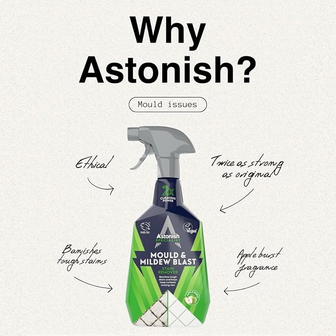 Astonish Apple Burst Household Cleaner - Shower Curtain, Shower Door, Bathroom Tiles - Hard Water Stains, Rust & Calcium Bathroom Cleaner - No Scrub, Cruelty Free Cleaning Supplies, 750ml Bottle