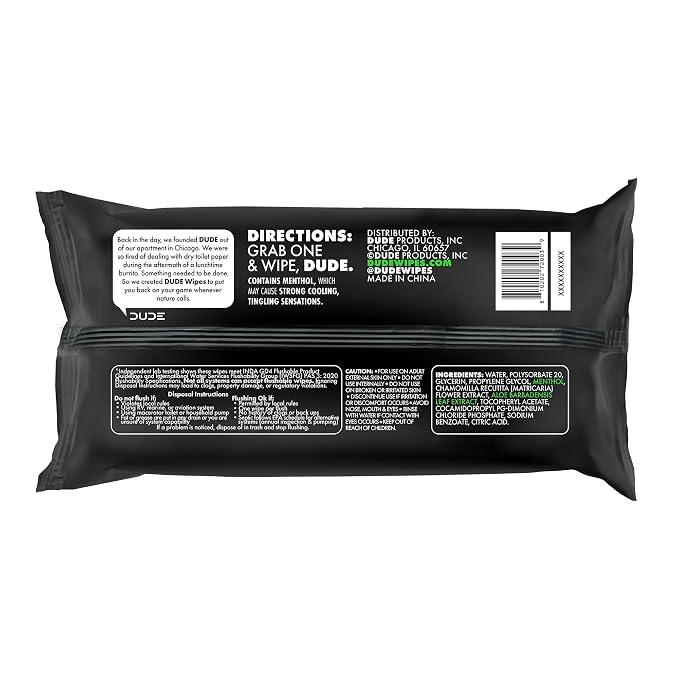 DUDE Wipes MentHOLE XXtreme Flushable Wipes - Menthol Infused Extra-Large Adult Wet Wipes - 3 Pack (144 Count) - Infused with Menthol for a Cooling Sensation - Septic and Sewer Safe