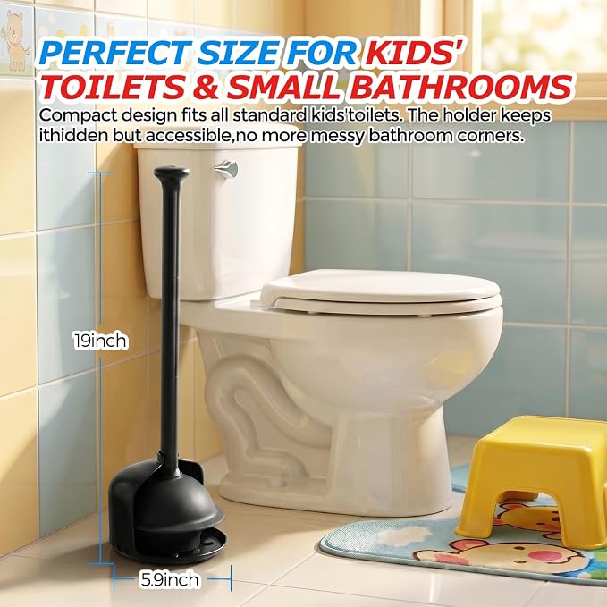 FORASTO 2Pack Toilet Plunger with Holder - Heavy Duty Bathroom Tools | Plungers for Bathroom, Toilet Bowl Cleaners, Apartment Must Haves, Bathroom Decor Accessories, Home Essentials, Black