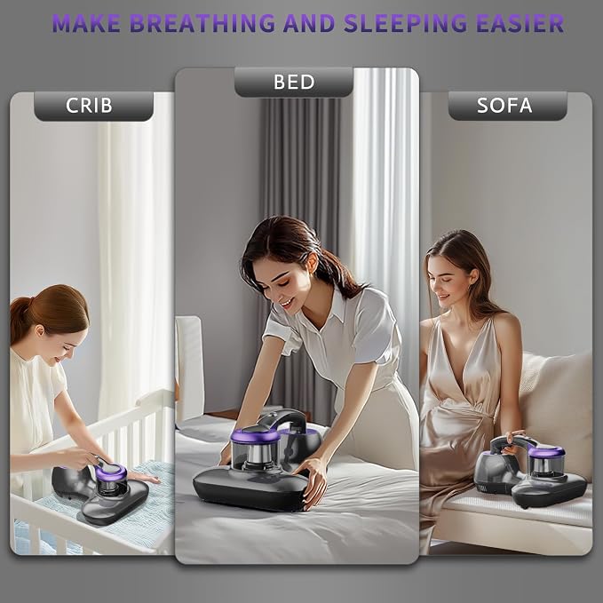 Hersven Mattress Vacuum Cleaner, Handheld UV Bed Vacuum Cleaner 16KPa & 12800 Vibrations Per/Min Upgraded Effectively Clean Up Bed, Pillows, Cloth Sofas, Carpets and Ther Fabric Surfaces