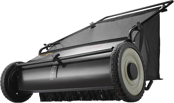 26 Inch Lawn Sweeper Push Hand Powered for Leaves, Grass Clippings & Yard Debris, 4 High-Speed Brushes & Large 7 cu ft Hopper Bag | Adjustable Height, ABS+Steel Frame (26 Inch Black2)