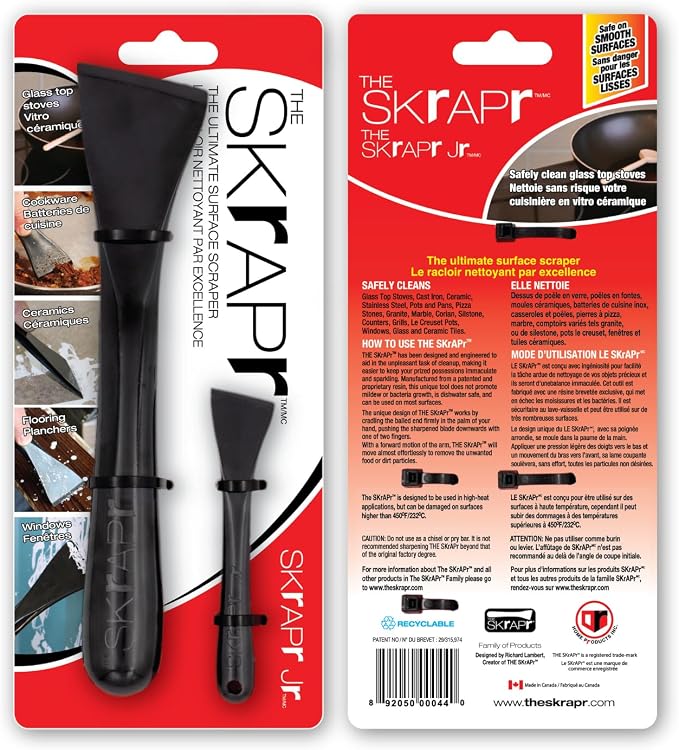 Plastic Scraper Tool, 2 Pack, Non-Scratch, 1.7 Inch Wide Blade | Long Ergonomic Handle, Heat Resistant (460F), Dishwasher Safe - Clean Ovens, Countertops, Hard Floors, Walls, and Windows