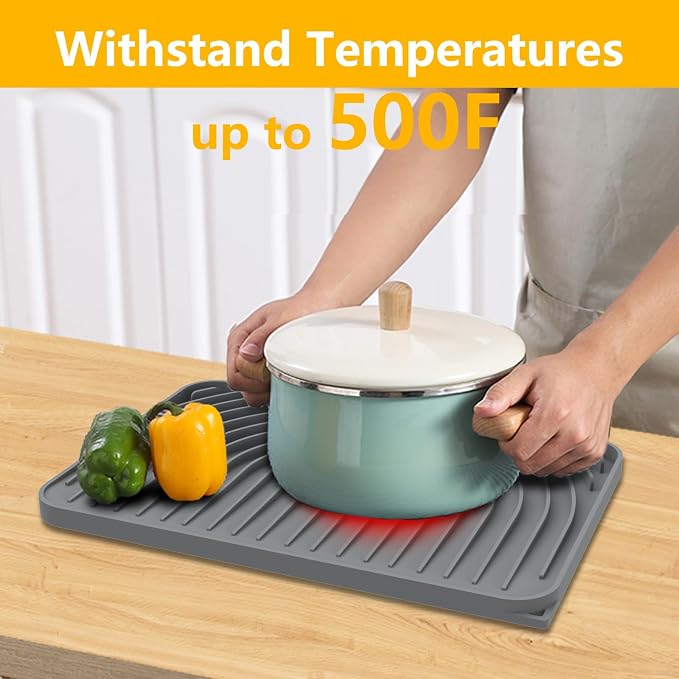 Kitchen Counter Dish Drying Mat, 14.6"x11" Dish Drying Rack(gray) | Various Sizes & Colors,Steep-Slope Built in Drain,High-fin Ventilation,Food-grade Silicone,500F heat resistant,for Flat sinks