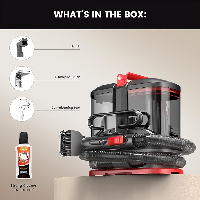 Portable Spot Cleaner Machine for Carpet & Upholstery,15 Kpa Strong Suction Furniture Cleaner Machine for Pet Stain, Rug,Couch & Car, Spot Cleaner Machine with Versatile Tools & Self-Cleaning System