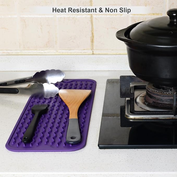 ZLR Small Dish Drying Mat (6" x 17" / 153 x 433mm) - Narrow Silicone Drainer for Kitchen Counter, Apartment & RV - Compact Sponge Holder & Sink Caddy Tray, Non-Slip Food-Grade Silicone (Meadow Violet)
