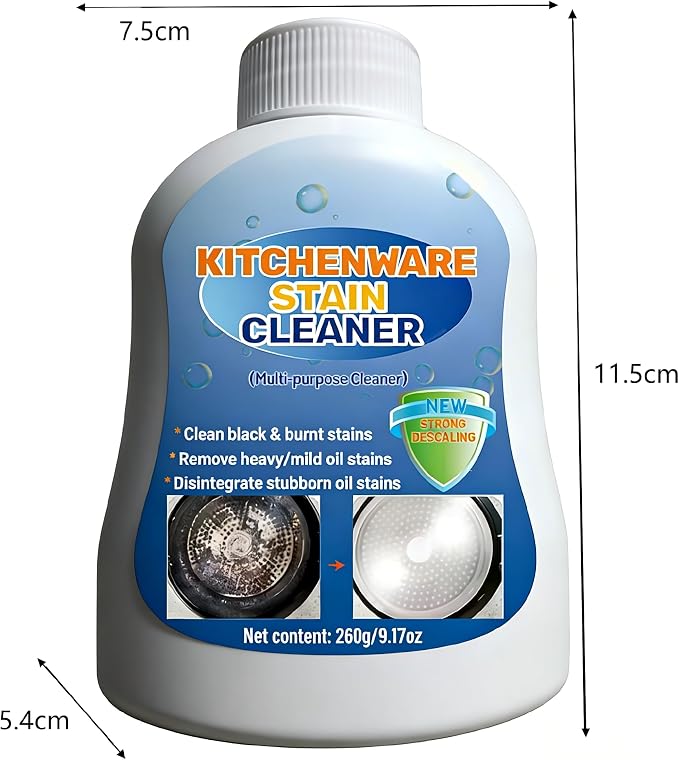 Kitchenware Stain Cleaner, Strong Descaling, Multi-purpose Oil Stain Remover, Pot Pan Bottom Cleaning Paste,Powerful Kitchenware Cleaner, Cooktop Pot Cleaner Effortless for Burned Cookware (260g) (1)