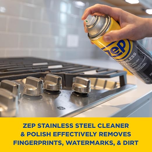 Zep Stainless Steel Cleaner & Polish 14 oz (2 Units) & a Microfiber Rag ECBD029-2-Pack Fingerprint Remover and Polish for Stainless Steel Refrigerators, Dishwashers, & Appliances with a Reusable Rag