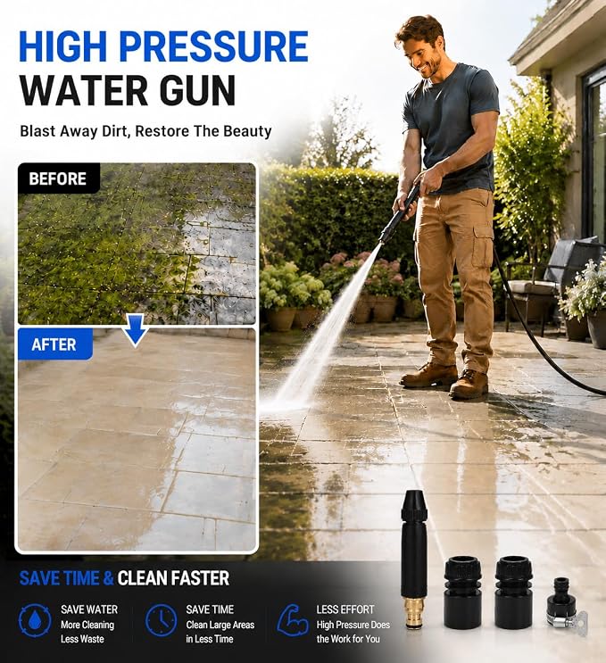 High Pressure Hose Nozzle Water Gun Metal Garden Hose Nozzle Pressure Washer Hose Attachment for Car Plant Watering