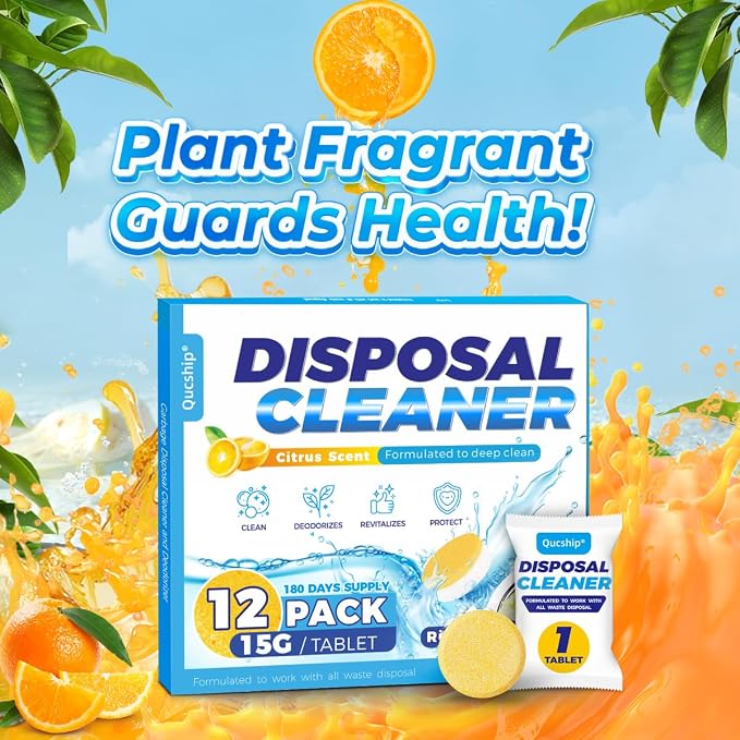 Garbage Disposal Cleaner Tablets, 12 Count, 6 Month Supply | Foaming Action, Food Residue and Buildup Cleaning, Hard-To-Reach Areas, Easy Drop-In Tablets, Reduce Disposal Odors