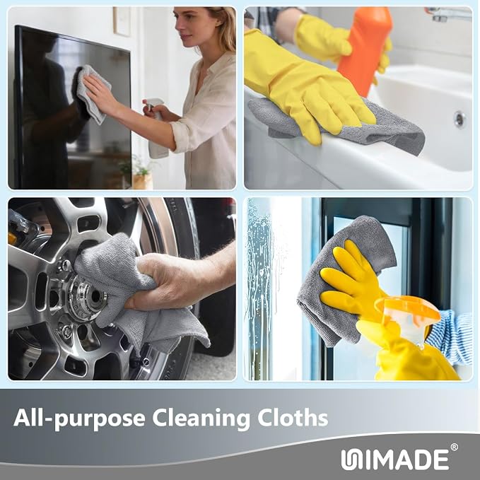 UNIMADE Microfiber Cleaning Cloth, 100 Sheets Microfiber Towels for Cars | Commercial Grade Washcloths Lint-Free Bulk Shop Towel Cleaning Rags for Household Restaurant Garage, 11"x 9", Grey