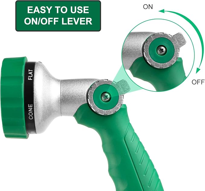 GREEN MOUNT Garden Hose Nozzle, Water Hose Spray Nozzle with Thumb Control On Off Valve for Easy Water Flow Control, Green