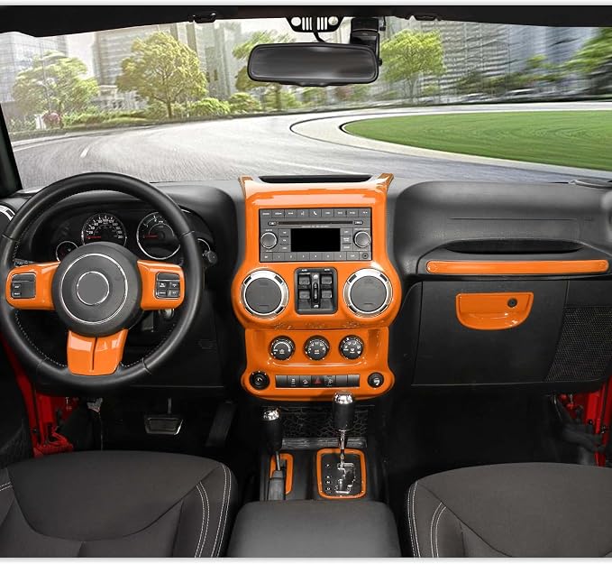 RT-TCZ for Jeep JK Interior Trim Kit Orange, JKU Center Console Dashboard Panel Trim Cover for Jeep Wrangler JK JKU 2011-2017 Orange Interior Accessories 10pcs