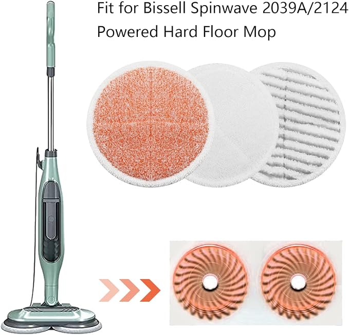 Spin Wave Mop Pads Fit for Bissell Spin Wave 20399 23157 23159 2039A 2124A 20393 2039T 2039W 20391 20395 2307 2315A Heavy Soft Scrubby Pads for Hardwood Floor Cleaning Replacement Pads(12Pack)