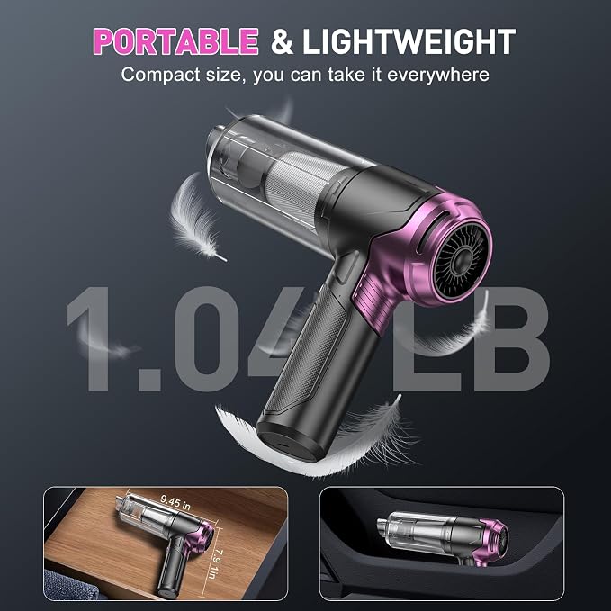 KMM Handheld Car Vacuum Cleaner, Hand Held Vacuum & Air Duster | 10000PA Strong Suction, Portable, 120W High Power, Cordless, Rechargeable, Multi-Nozzles & LED Light, For Home, Car, Office