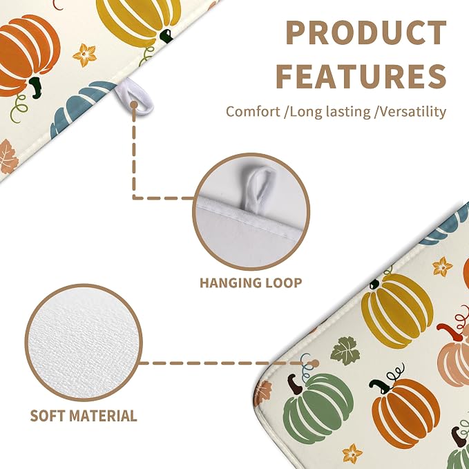 Fall Pumpkin Dish Drying Mats Thanksgiving Dish Mat Autumn Maple Leaves Drying Matt Dishes Dryer Pad for Kitchen Counter Absorbent Microfiber Washable Foldable Reusable 18x24 in