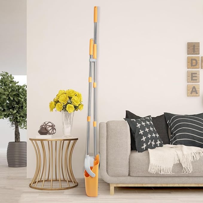 Broom and Dustpan Combo Set,Long Handle, Gray Yellow | Heavy Dust, Dustpans with Broom Combo for Home, Kitchen, Office, Classroom,Apartment, Pet Hair
