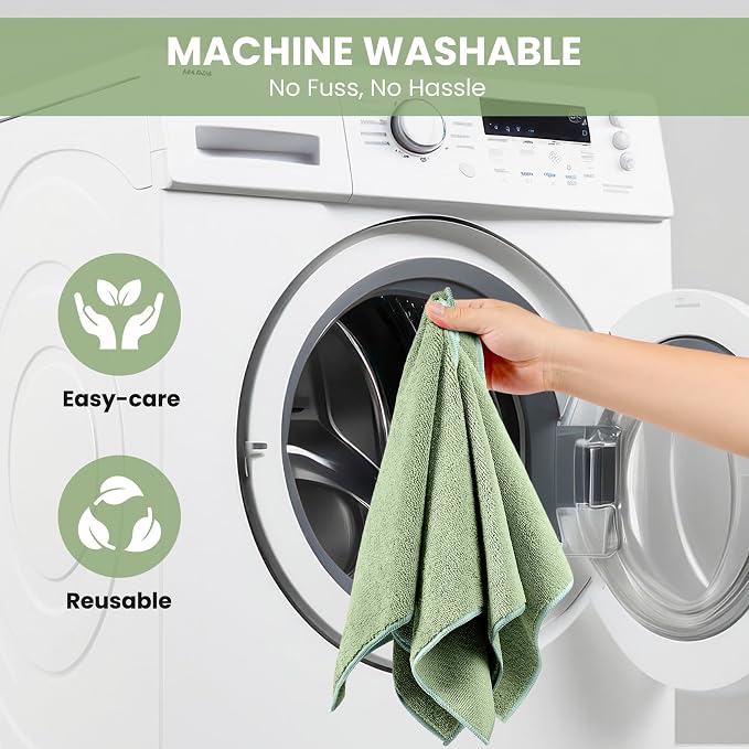 SIFANGKE Microfiber Cleaning Cloth, 12 Pack Green Cleaning Rags for Housekeeping, Reusable Microfiber Towels for Car, Kitchen, Bathroom and Household Cleaning Supplies, 11.8"X11.8"