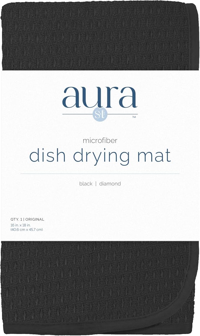 S&T INC. Dish Drying Mat, 16" x 18", Large, Diamond Texture, Black | Absorbent Microfiber, Kitchen Counter Mat for Dishes, Utensils, Pots and Pans, Machine Washable