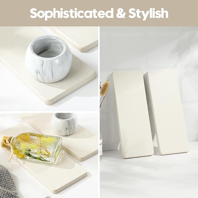 Razborci 3PCS Bathroom Sink Vanity Trays, Quick Stone Drying Mat Dish Soap Dispenser Sponge Holder for Kitchen Counter, Diatomaceous Earth Water Absorbing Caddy Organizer, Beige