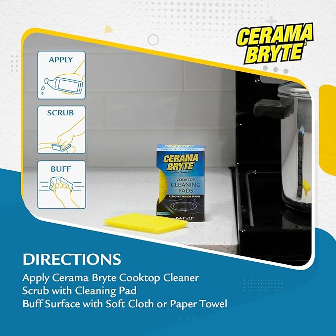 Cerama Bryte Cooktop Cleaning Pads, 50 Count for Glass-Ceramic Surfaces