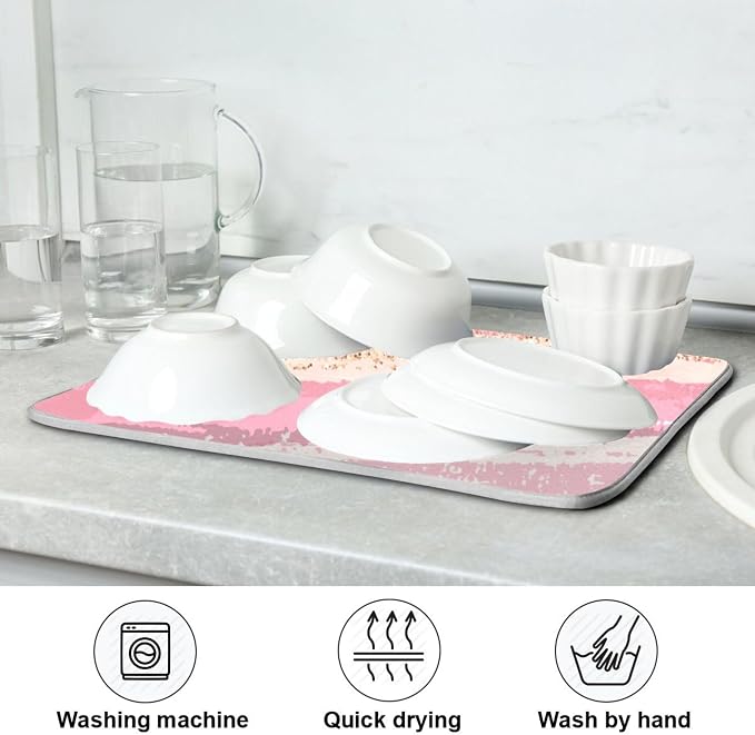 Pink Gold Stripe Dish Drying Mat for Kitchen Countertop 16x18 Rectangle Small Drying Mat Reusable Quick Dry Dish Sink Absorbent Mats Dishwasher Easy Clean Decorative Home Decor Essentials