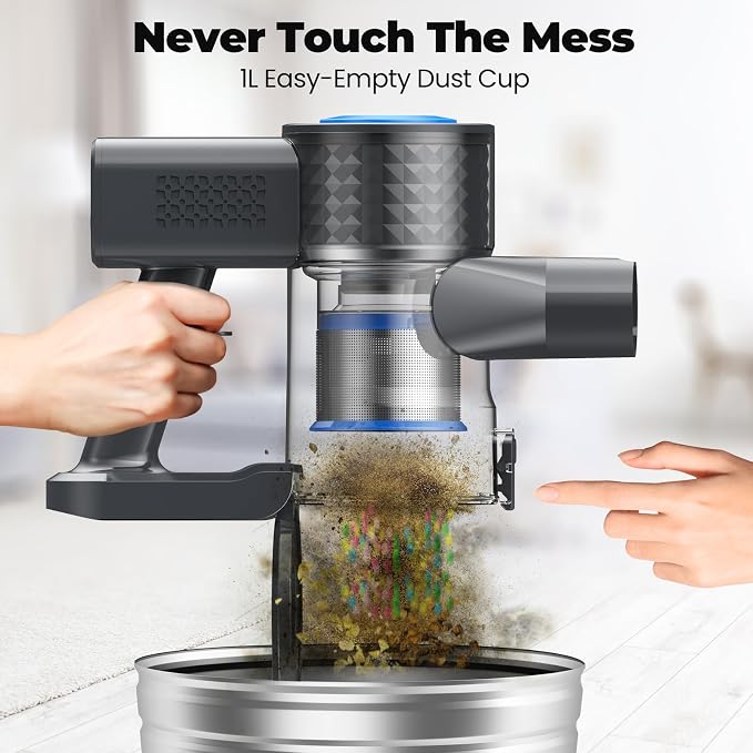 Cordless Vacuum Cleaner, Powerful Lightweight Stick Vacuum with Self-Standing, Anti-Tangle, 8-in-1 Rechargeable Vacuum Cleaners for Home, Hardwood Floors, Carpet, Pet Hair
