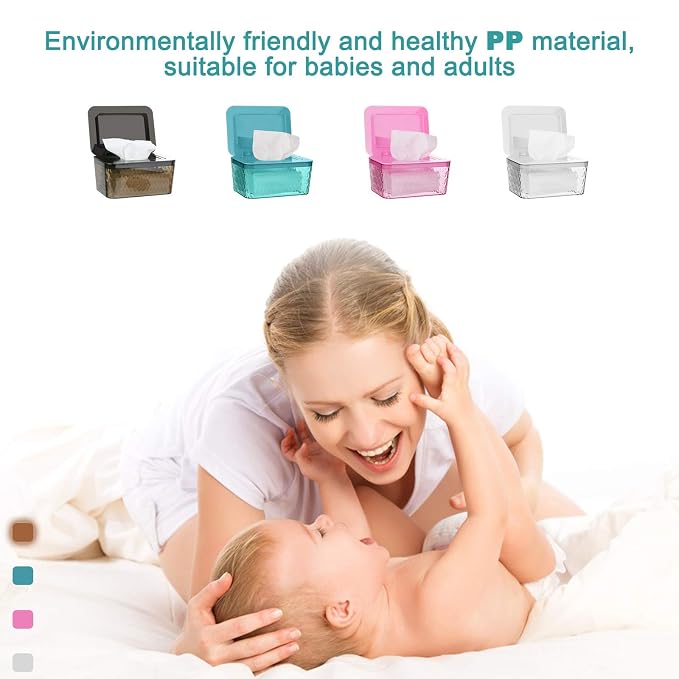 Wipes Dispenser, One-Handed Operation Wipe Holder for Baby & Adult, Seal-Designed Wipes Container for Bathroom Keep Diaper Wipes Fresh (2 Pack Brown)