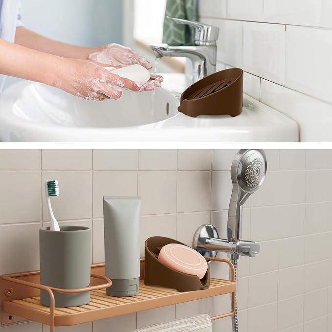 NiHome Silicone Sponge Holder for Kitchen Sink, Fits Scrub Daddy Mommy | Self-Draining Dispenser Organizer Tray, Sink Caddy Countertop Fits Soaps,Scrubber,Dishwasher Safe,Includes Brush,Coffee Brown
