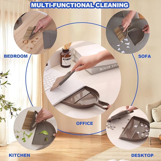 Mini Broom and Dustpan Set Hand Broom with Dustpan Portable Housekeeping Cleaning Tools for Desk,Counter,Sofa,Kitchen,Office,Nest (Coffee)