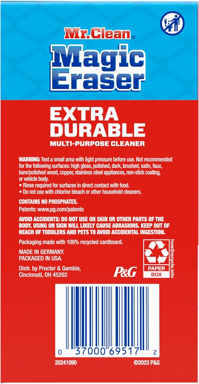 Mr. Clean Magic Eraser, All Purpose Cleaner, Cleaning Scrubber, Wall, Sneaker, Kitchen, Bathroom, Shower, Melamine Sponge, Pads, Extra Durable, 7ct