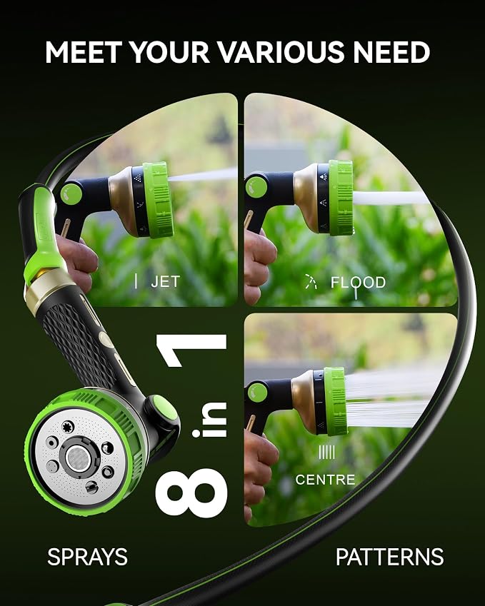 RAINPOINT Hose Sprayer Nozzle Heavy Duty - 2 Pack 8 Spray Patterns Garden Hose Nozzle with Adjustable Flow Control for Watering Plants, Washing Cars,Washing Pets, Thumb Control (2 Packs, Green)