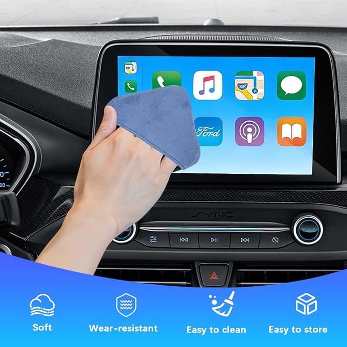 Car Screen Cleaner, Microfiber Cloth Vehicle Touchscreen Cleaning Wipes, Foldable Automotive Interior Cleaning Pad Accessory for Dashboard LCD Display, Universal for Truck SUV RV (Square/Blue)