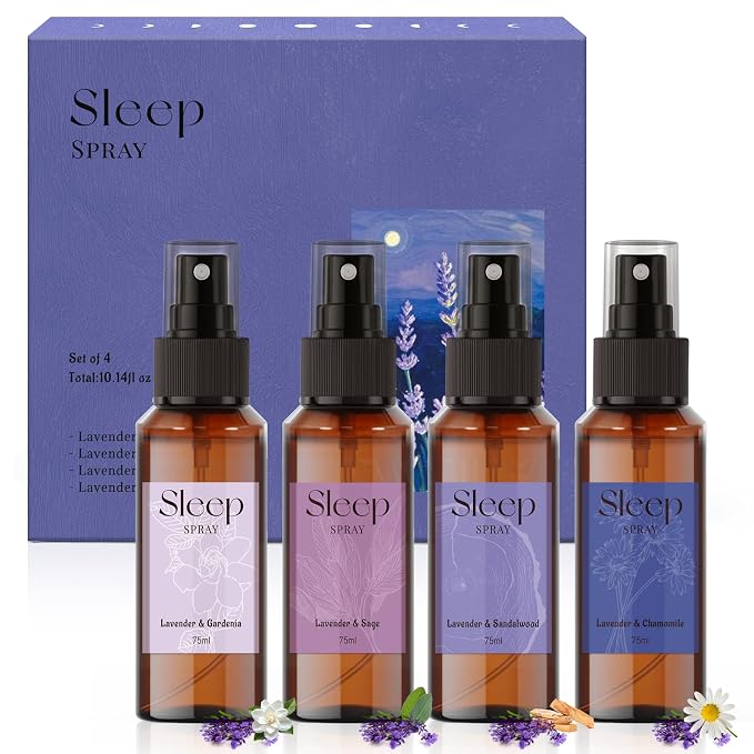SCENTORINI Sleep Spray, 10.14 oz Pillow Lavender Spray for Sleep Calming | Lavender Essential Oil, 4 Pack Relaxing Aromatherapy Mist for Bedding, Liners, Sheets, Room Spray Air Freshener