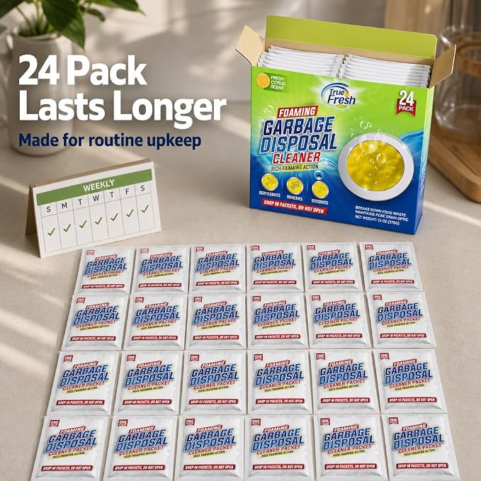 True Fresh Foaming Garbage Disposal Cleaner Pods, Fresh Lemon Scent, 24 Pack (24, Fresh Citrus Scent)