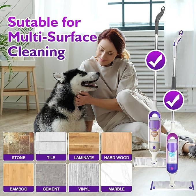 UNIMADE Reusable Mop Pads for Swiffer PowerMop, 8 Pack Microfiber Refill | Mop Pad with Scrubber Strips for 13''-15'' SprayMop, Washable Mop Pads Use for Most Floor Types, Designed for Pets - Purple